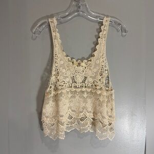 Issi Women's Crochet Tank Top Pullover Floral Pattern Scoop Neck Boho M Ivory